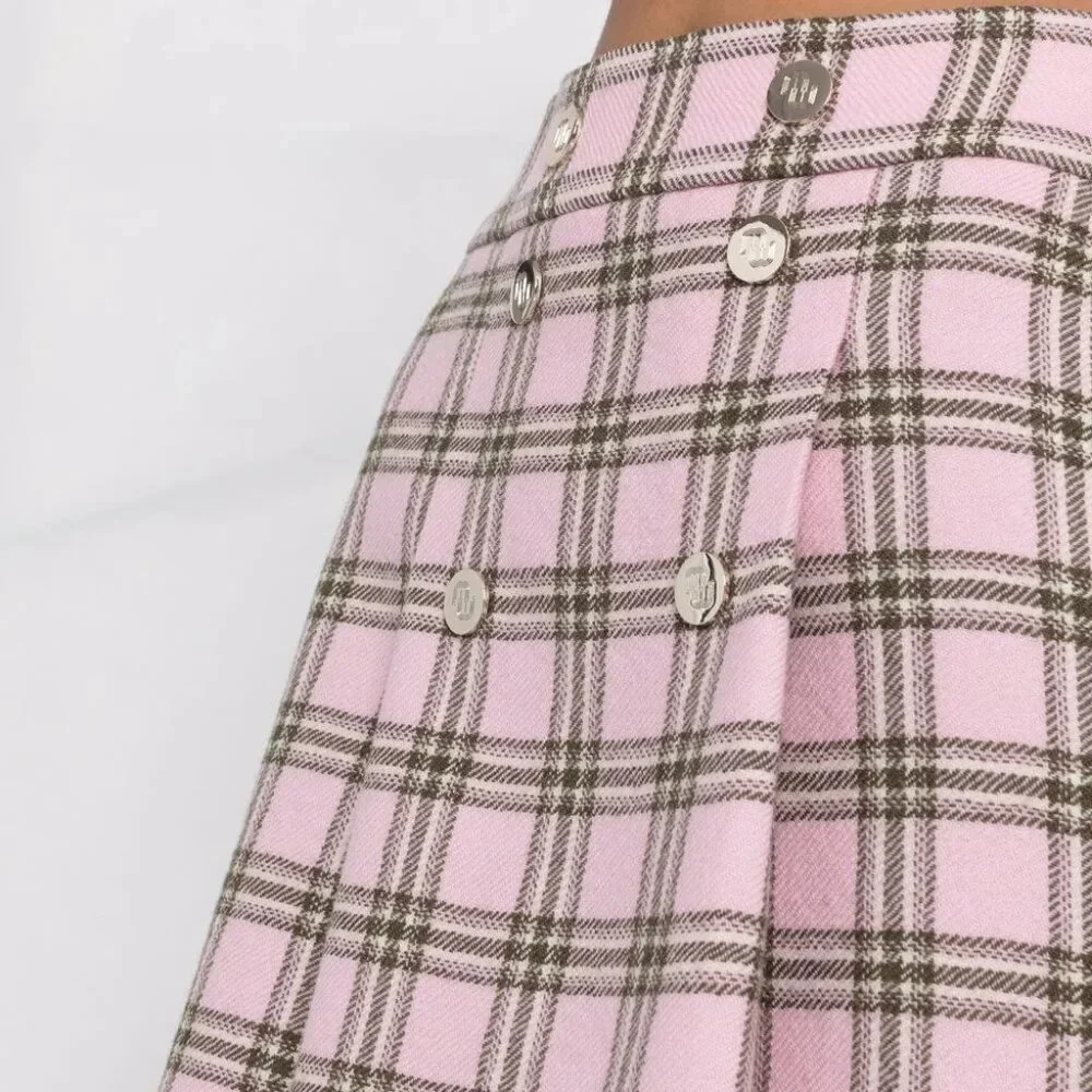 Maje Jalisa Pink Checked Wool Mini Skirt ASO Enid Sinclair